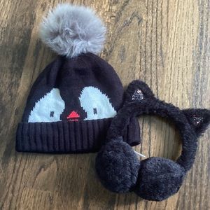 Penguin Pom Pom Hat & Cat Earmuffs